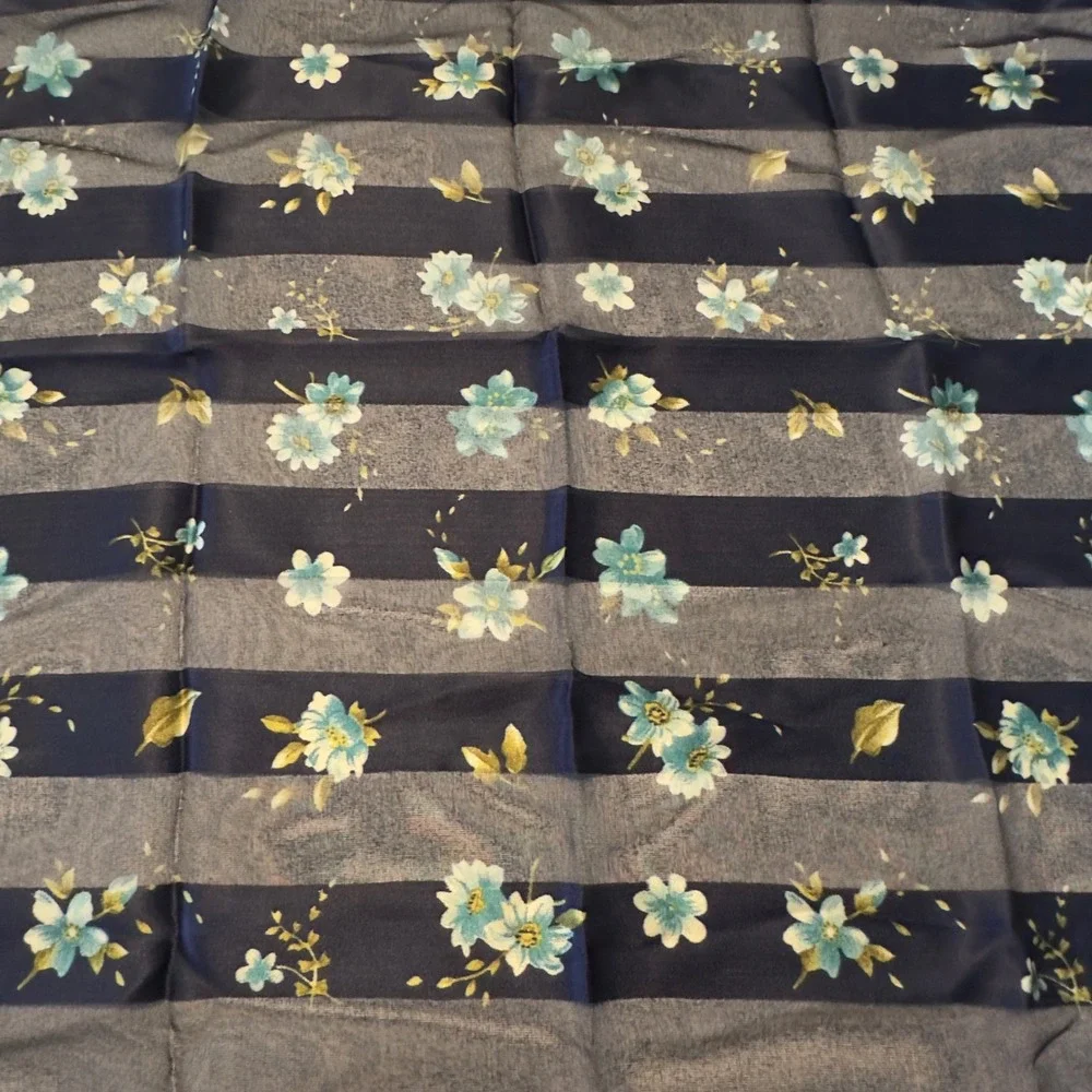 Made in Italy Blue Floral‎ Sheer Striped Square Scarf Cottagecore Classy Chic